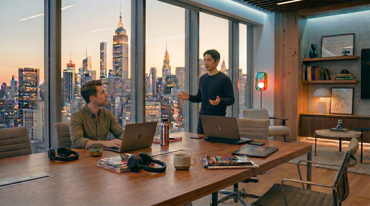 Tech employees in meeting inside modern office building in NYC