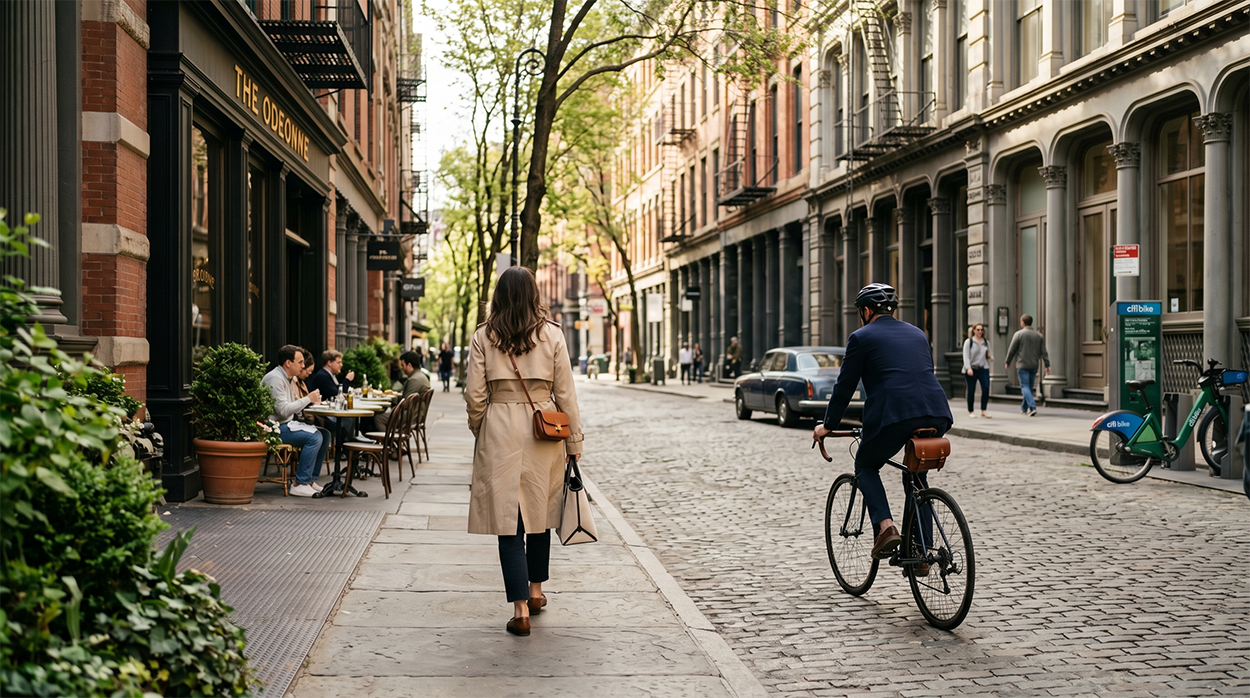 Tribeca Neighborhood cobblestone street view