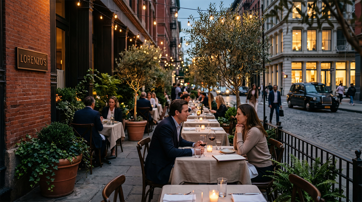Tribeca Neighborhood evening sidewalk dining