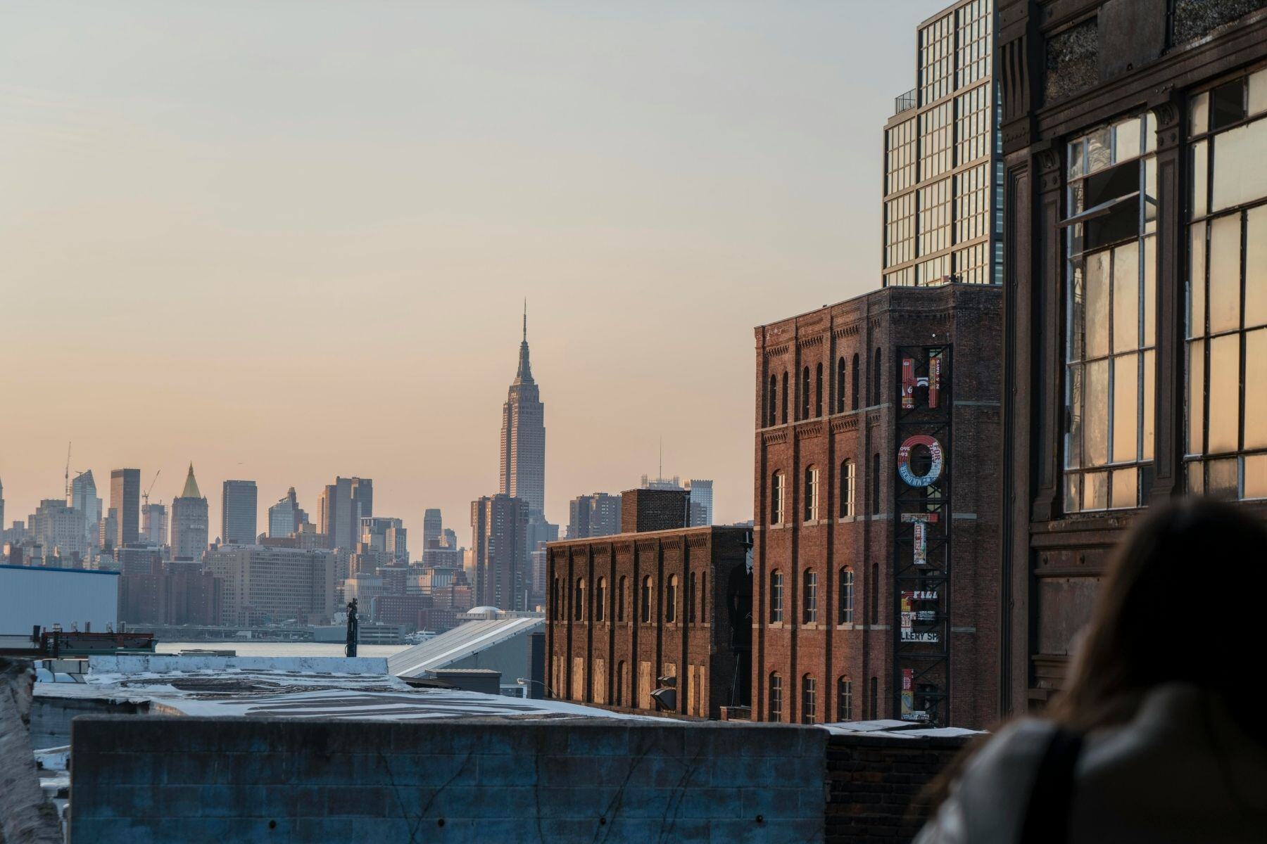 Brick building in foreground in Williamsburg